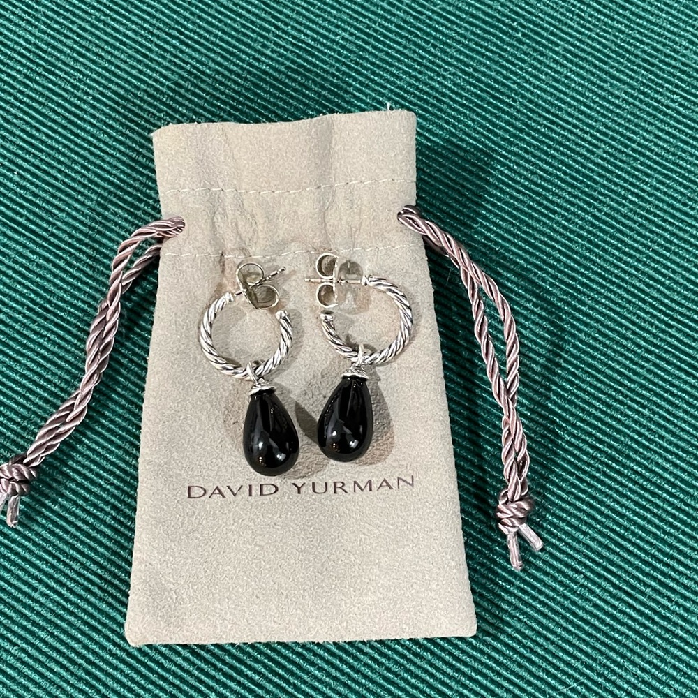David Yurman convertible hoops, onyx drop